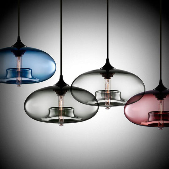 Black Glass 1-Head Modern Ellipse Pendant Light For Dining Tables