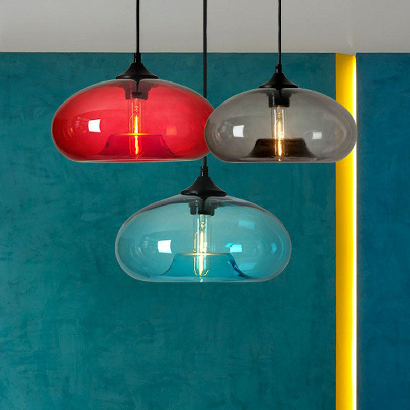 Black Glass Dining Pendant Light With Modern Ellipse Suspension - 1 Head Fixture