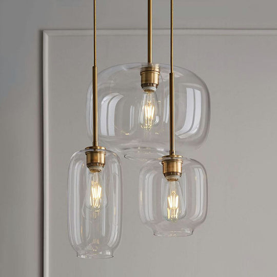 Simplicity Glass Pendant Light With Gold Finish - Clear Mug Shape Single Bulb Suspension