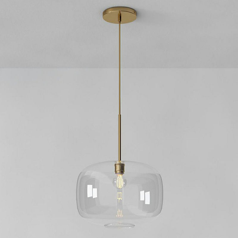 Simplicity Glass Pendant Light With Gold Finish - Clear Mug Shape Single Bulb Suspension / A