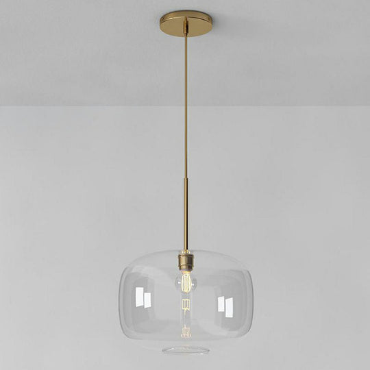Simplicity Glass Pendant Light With Gold Finish - Clear Mug Shape Single Bulb Suspension / A