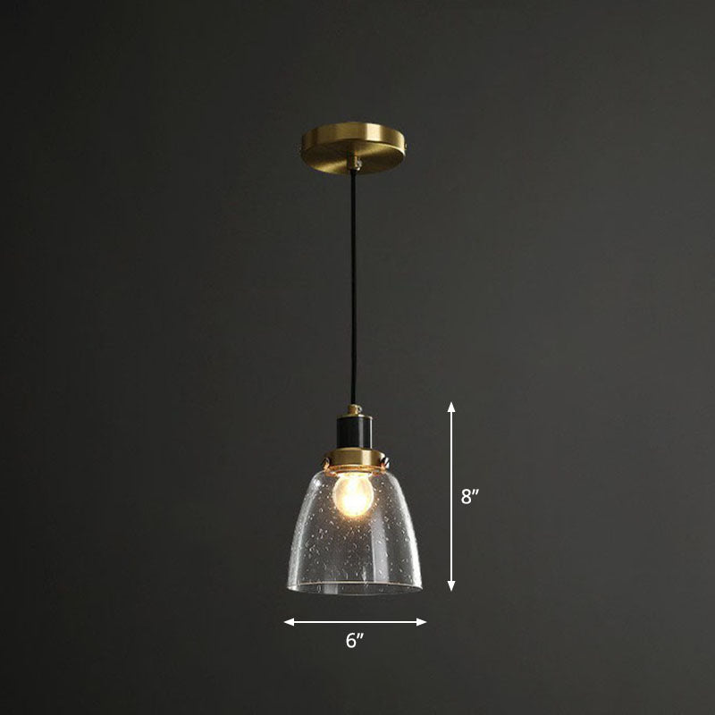 Simple Clear Seeded Glass Geometry Pendant Light For Single Bedroom / B