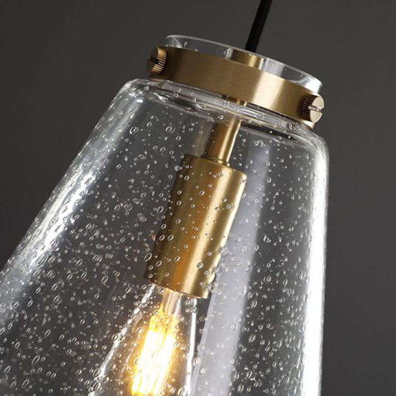 Clear Seeded Glass Geometry Pendant Lamp - Simplistic Bedroom Hanging Fixture