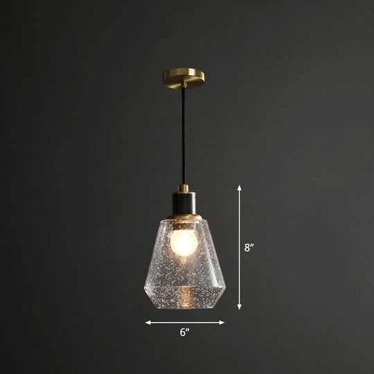Clear Seeded Glass Geometry Pendant Lamp - Simplistic Bedroom Hanging Fixture / A