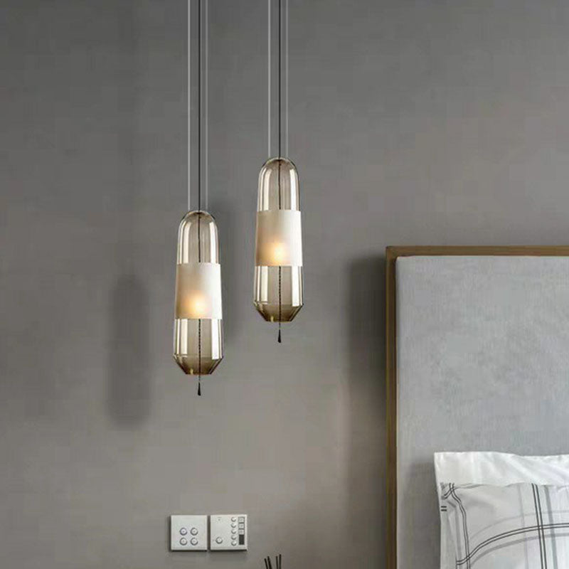 Nordic Glass Elliptical Suspension Light Pendant With Pull Chain - Perfect For Dining Rooms 1 Bulb
