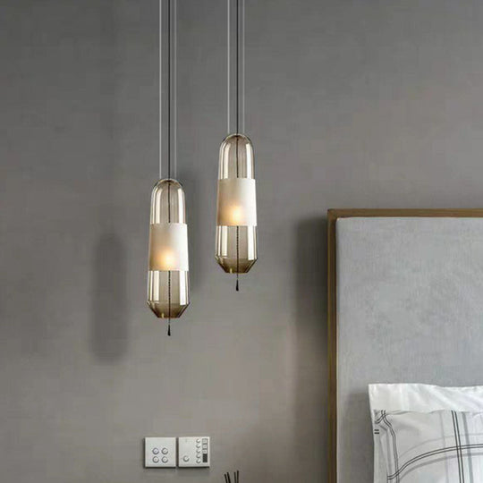 Nordic Glass Elliptical Suspension Light Pendant With Pull Chain - Perfect For Dining Rooms 1 Bulb
