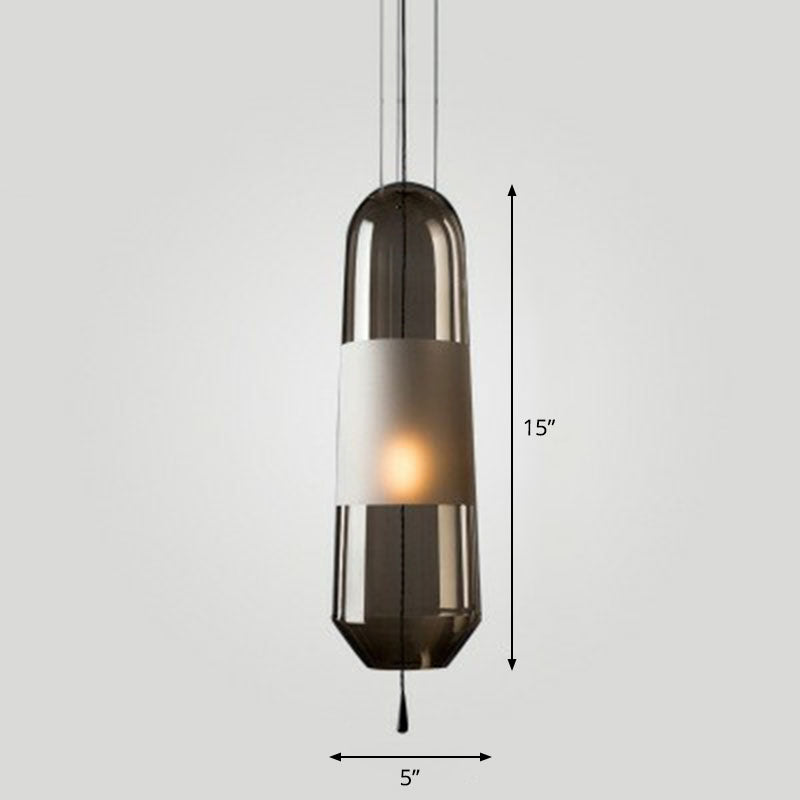 Nordic Glass 1-Bulb Elliptical Suspension Ceiling Pendant Lamp For Dining Room With Pull Chain