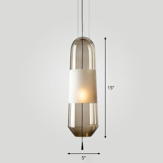 Nordic Glass 1-Bulb Elliptical Suspension Ceiling Pendant Lamp For Dining Room With Pull Chain Amber