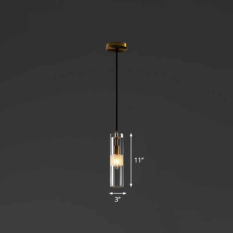 Black Crystal Pendant Dining Room Downlight - Simple Tubular Hanging Lamp