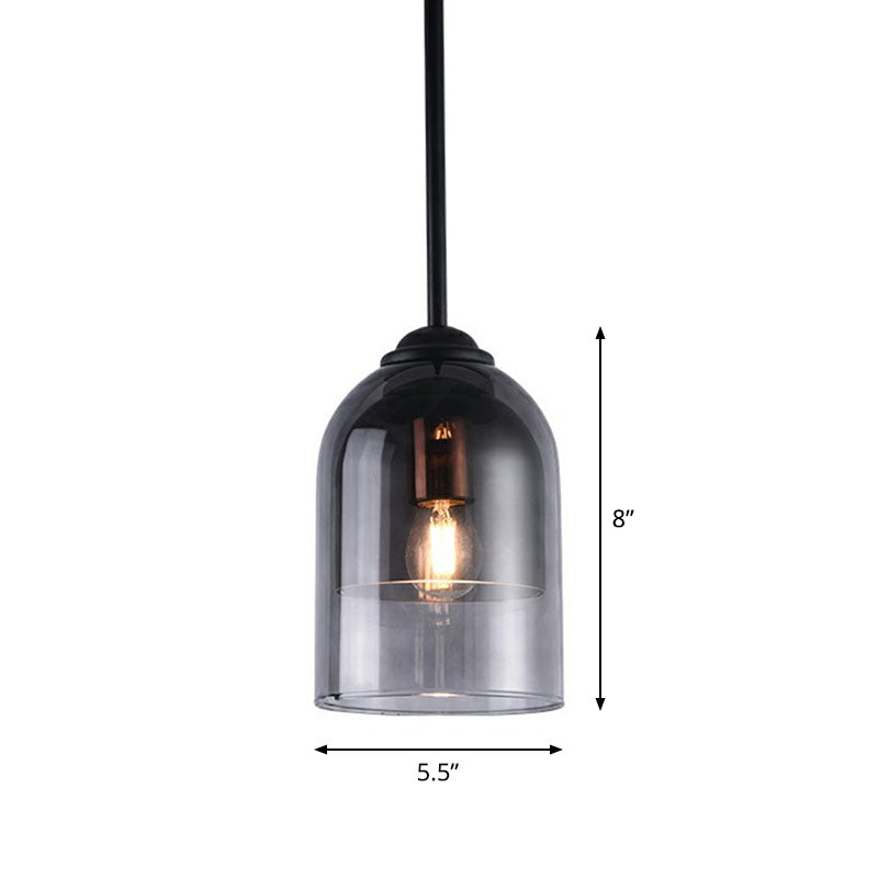 Modern Smoke Grey Glass Pendant Lighting - Cloche: Single Head Black Hanging Light Fixture