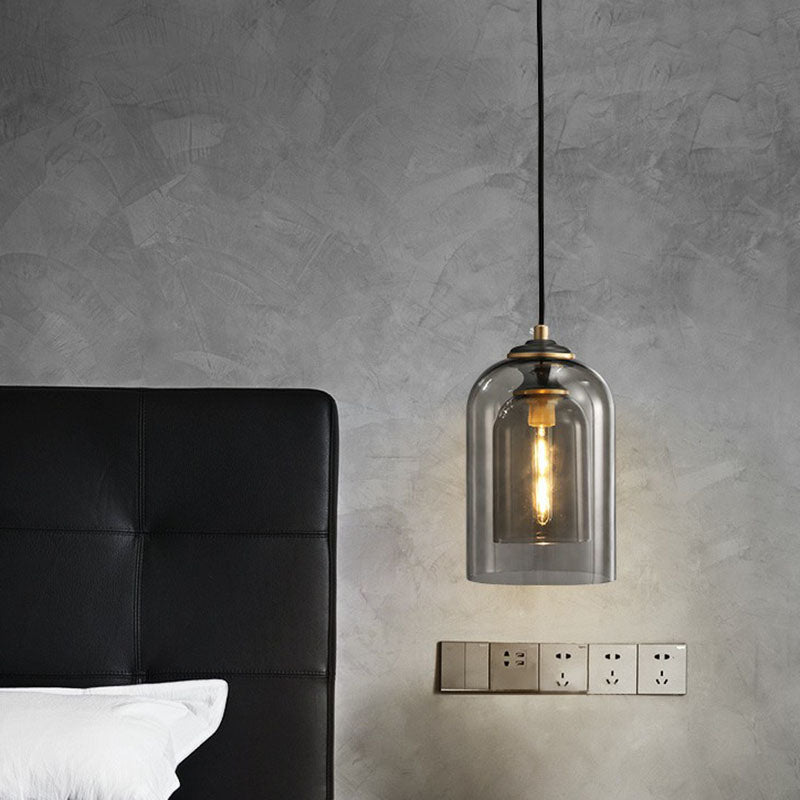 Modern Bedroom Hanging Lamp With Double Glass Cloche Shade