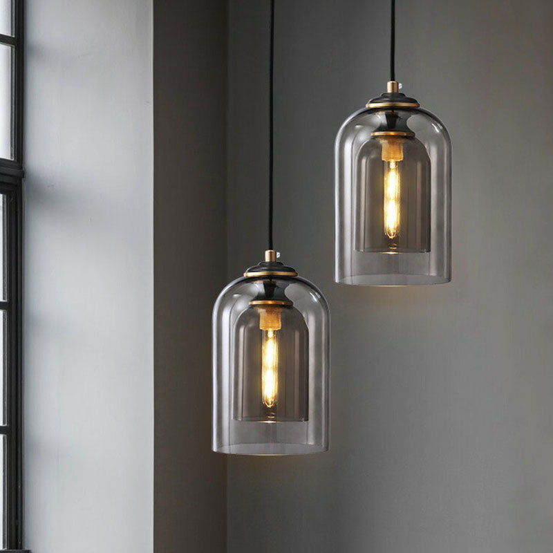 Modern Bedroom Hanging Lamp With Double Glass Cloche Shade