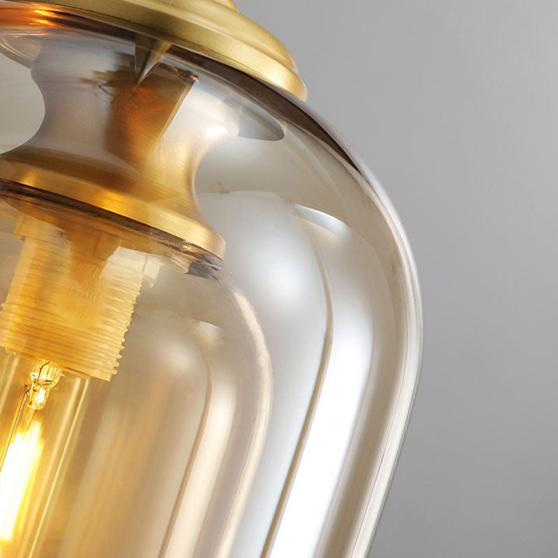 Postmodern Bedroom Hanging Lamp With Double Cloche Glass Shade - 1 Bulb Ceiling Light