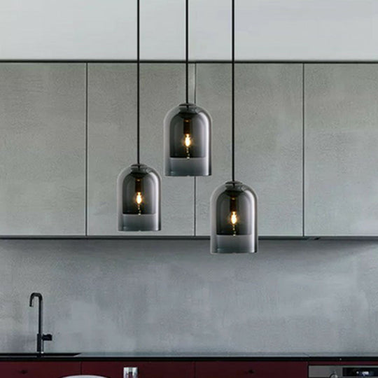 Contemporary Glass Cloche Hanging Lamp - Kitchen Pendant Light Fixture Smoke Gray