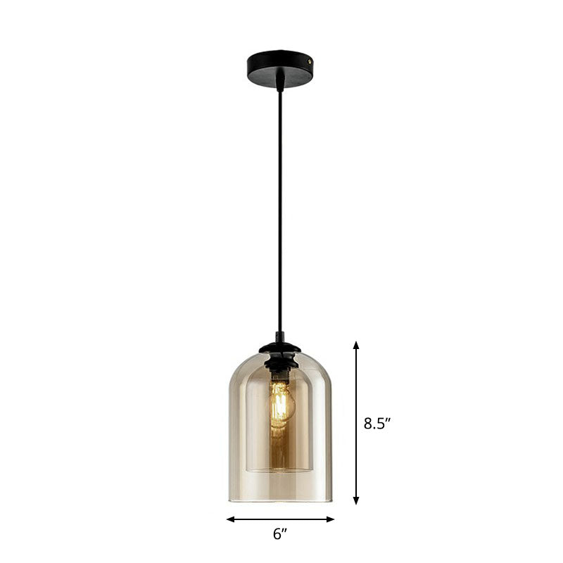 Modern Dual-Glass Pendant Light For Dining Room - Inverted Cup Design Amber