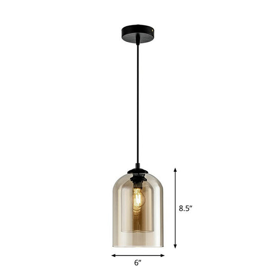 Modern Dual-Glass Pendant Light For Dining Room - Inverted Cup Design Amber