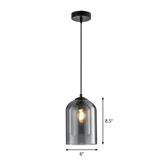 Modern Dual-Glass Pendant Light For Dining Room - Inverted Cup Design Smoke Gray