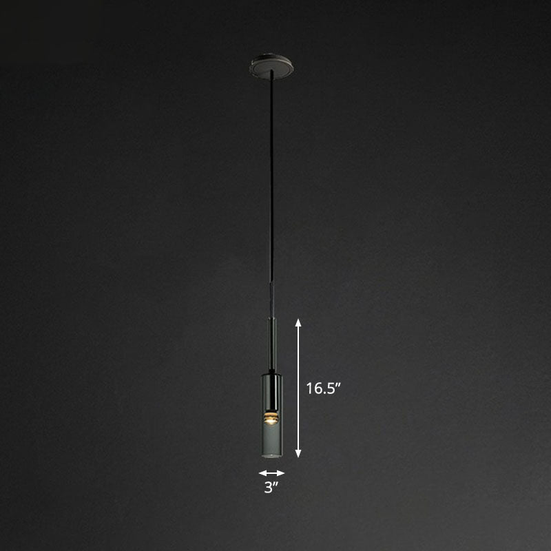 Minimalist Smoke Grey Glass Tube Hanging Light - 1-Light Black Suspension For Bedroom