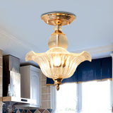 Modern Ribbed Glass Semi Flush Mount Light In Black/Gold - 12/16 Diameter 1 Crystal Ceiling Lamp