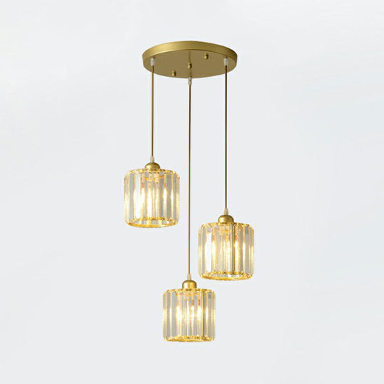 Modern Geometric Crystal Block Pendant Light - 3-Light Ceiling Fixture For Living Room Gold / Round