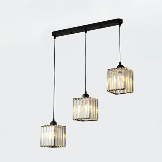 Modern Geometric Crystal Block Pendant Light - 3-Light Ceiling Fixture For Living Room Black /