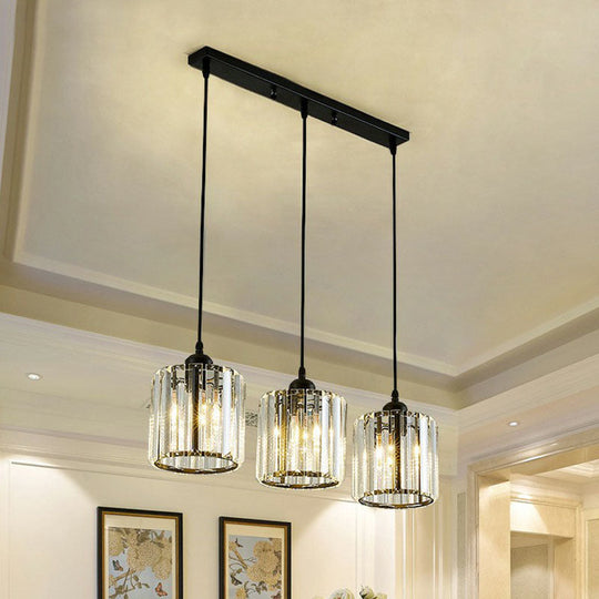 Modern Geometric Crystal Block Pendant Light - 3-Light Ceiling Fixture For Living Room