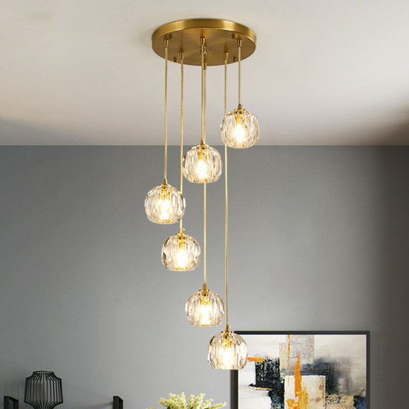 Postmodern Gold K9 Crystal Cluster Pendant Light - Elegant Hanging Lamp For Stairway