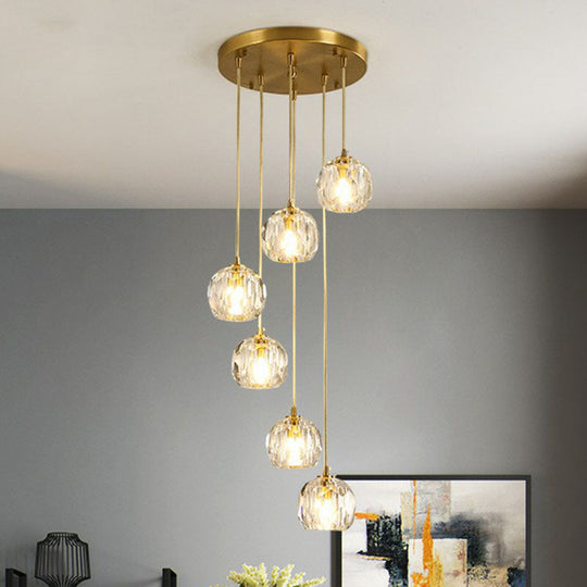Gold K9 Crystal Pendant Lamp For Stairway Decor