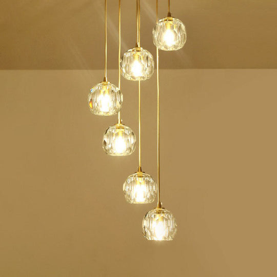 Gold K9 Crystal Pendant Lamp For Stairway Decor