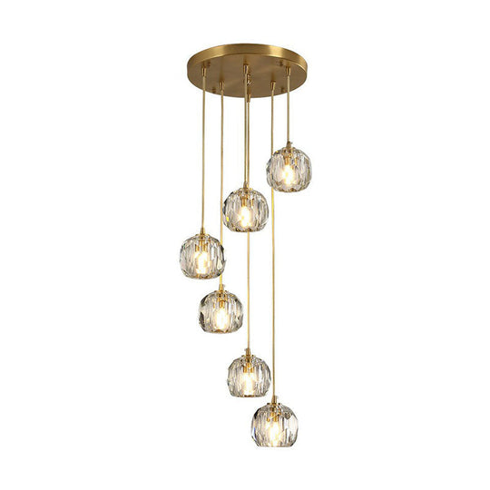 Gold K9 Crystal Pendant Lamp For Stairway Decor