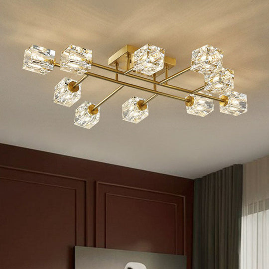 Post - Modern Crystal Cube Ceiling Light With Gold Finish