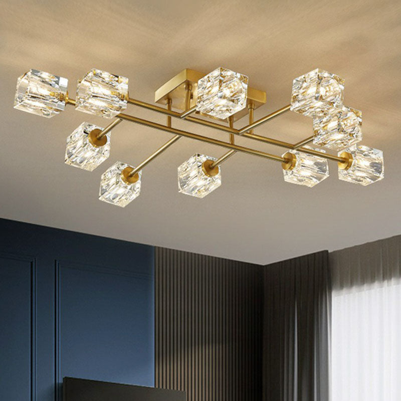 Post - Modern Crystal Cube Ceiling Light With Gold Finish