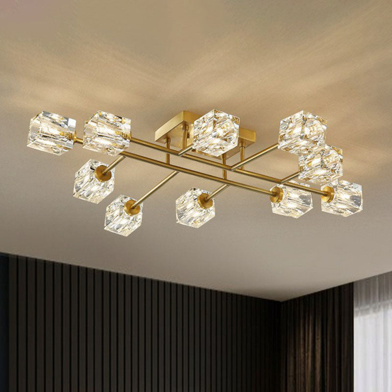 Post - Modern Crystal Cube Ceiling Light With Gold Finish