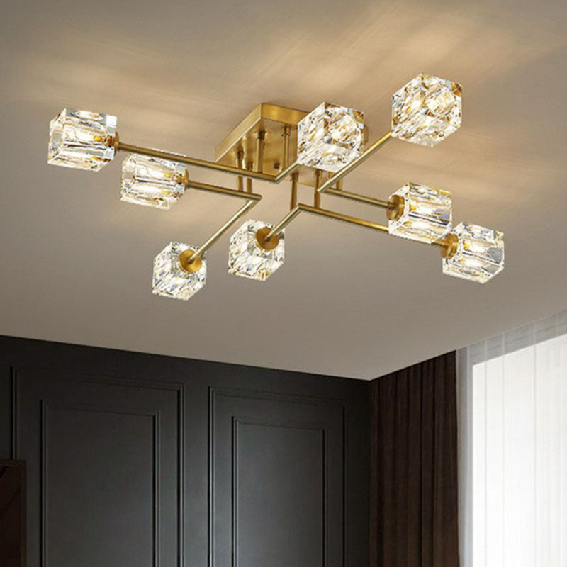 Post - Modern Crystal Cube Ceiling Light With Gold Finish