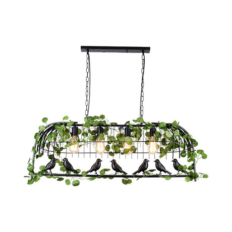 Vintage Iron Island Pendant Light With Ivy Decor For Restaurant Ceiling - Black