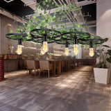 Rustic Metal Wagon Wheel Hanging Lamp With Ivy Decor For Restaurant Green Ceiling Light