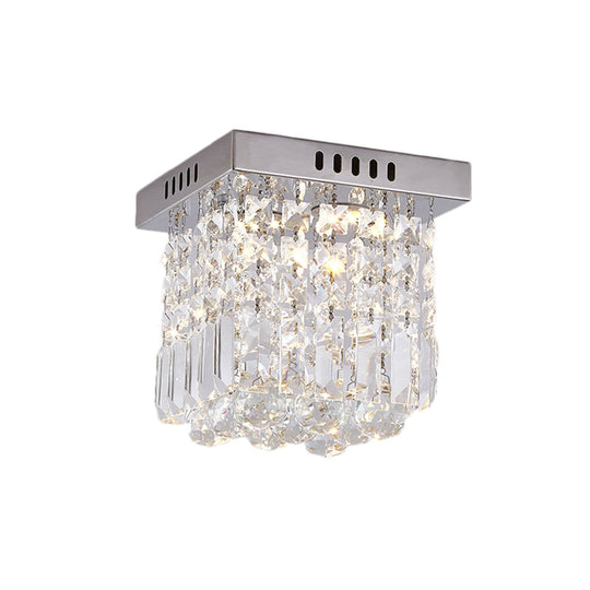 Modern Crystal Chrome Flush Mount Led Ceiling Light - 8’/16’ Cubic/Cuboid For Bedroom