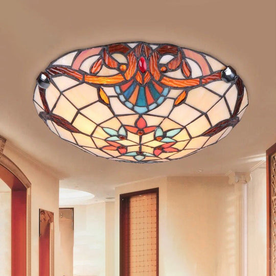 Antique Tiffany Glass Orange Led Flushmount Ceiling Light For Bedroom - Flower Flush Mount / 12
