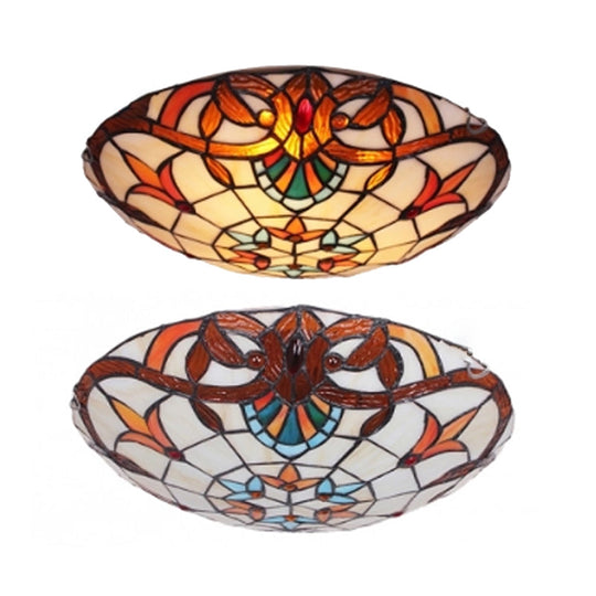 Antique Tiffany Glass Orange Led Flushmount Ceiling Light For Bedroom - Flower Flush Mount