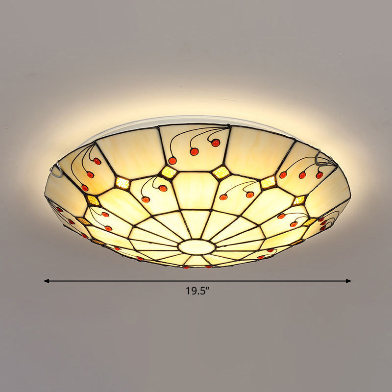 Tiffany Glass Classic Led Flush Ceiling Light Fixture With Grid Pattern Apricot / 19.5’