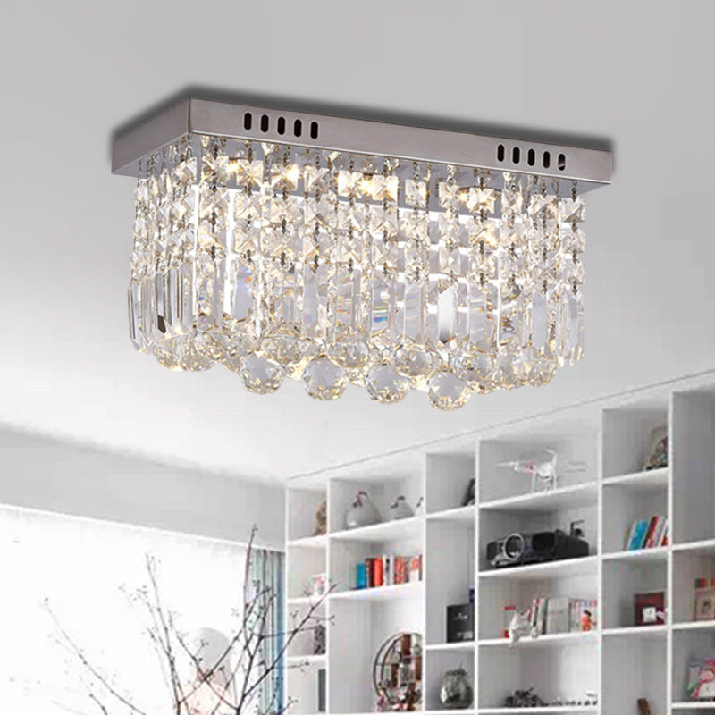 Modern Crystal Chrome Flush Mount Led Ceiling Light - 8’/16’ Cubic/Cuboid For Bedroom