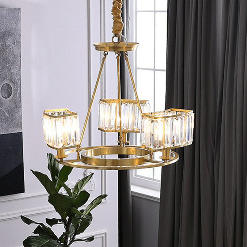 Gold Round Chandelier Pendant Light With Contemporary K9 Crystal For Elegant Living Room Décor