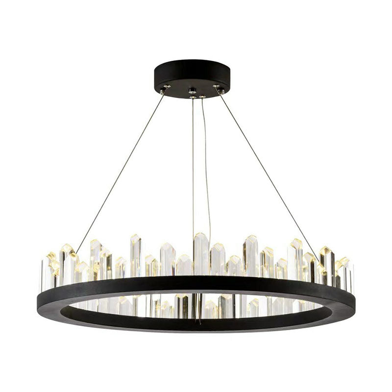 Sleek Clear Crystal Ring Chandelier Light: 3-Bulb Simplicity With Black Pendant Fixture