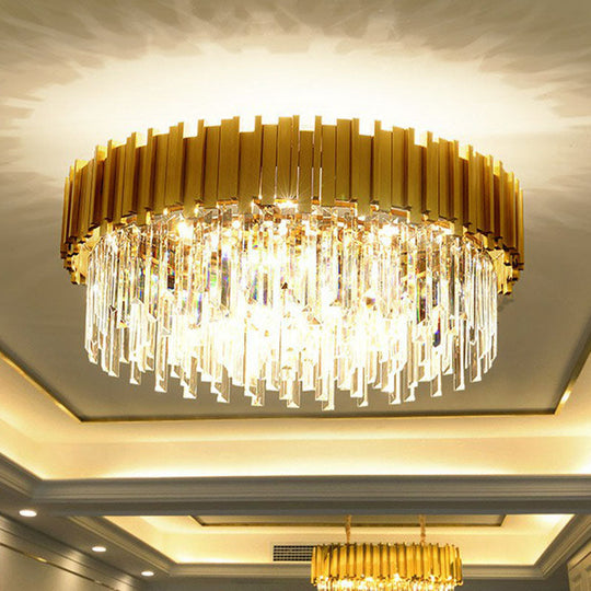 Minimalist Round Chandelier Light: Crystal Gold Pendant For Living Room