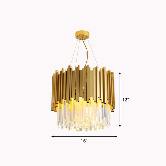 Minimalist Round Chandelier Light: Crystal Gold Pendant For Living Room / 16’