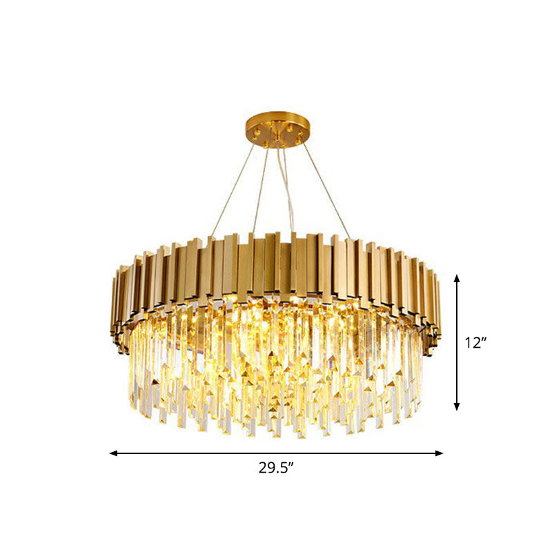 Minimalist Round Chandelier Light: Crystal Gold Pendant For Living Room