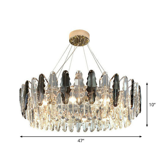Modern Crystal Drum Chandelier - Clear Living Room Suspension Lighting Fixture