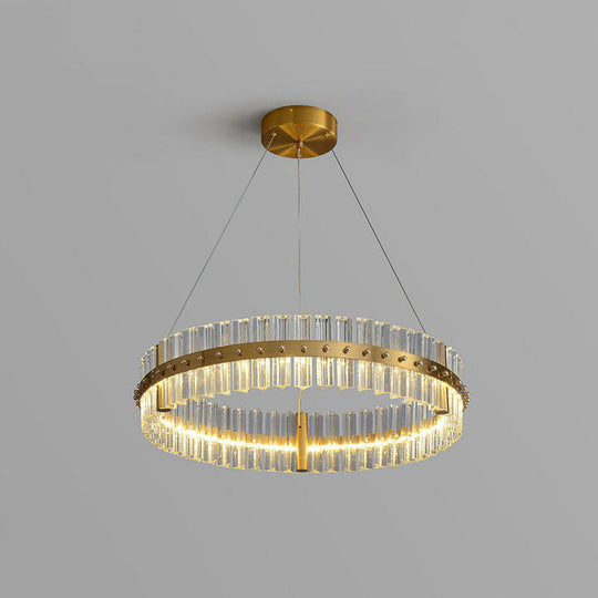 Minimalist Gold Led Crystal Ring Chandelier For Bedroom / 19.5