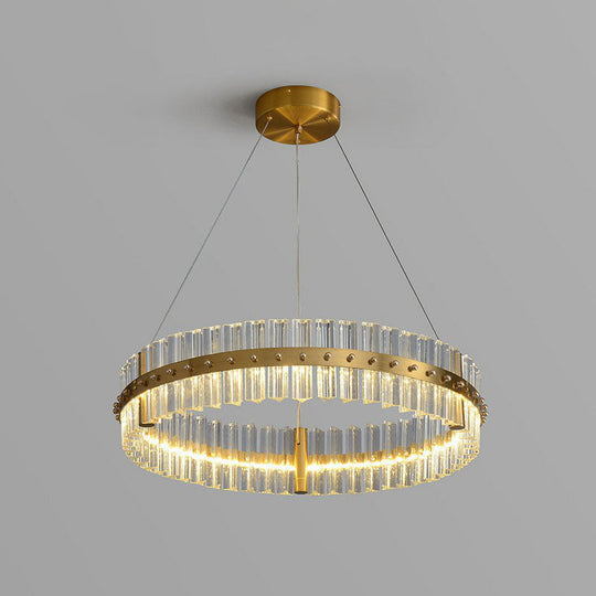 Minimalist Gold Led Crystal Ring Chandelier For Bedroom / 31.5