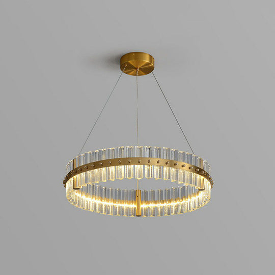 Minimalist Gold Led Crystal Ring Chandelier For Bedroom Lighting / 16’